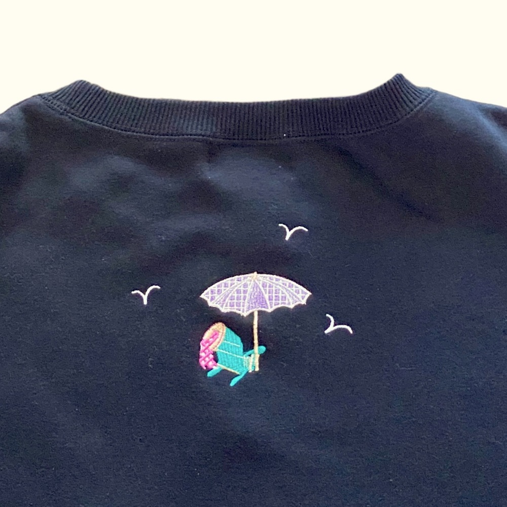 Quacker Factory Embroidered Beach Day Black Sweatshirt - Picture 5 of 6